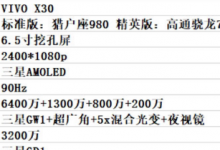 外媒slashleaks曝光了兩張vivoX30系列的配置圖