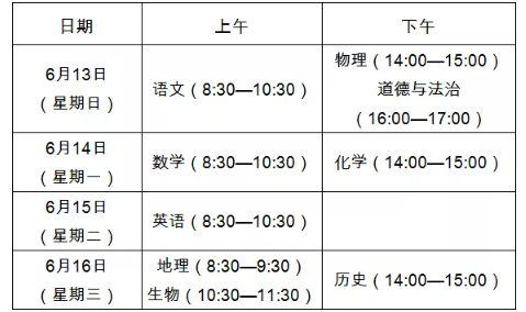 泰安2021年中考時間