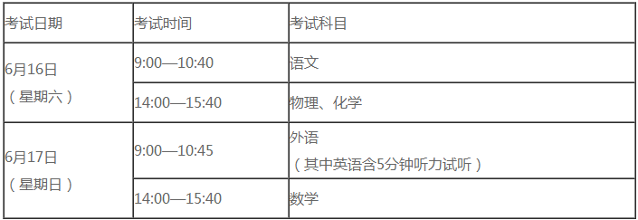 上海市中考具體時間安排