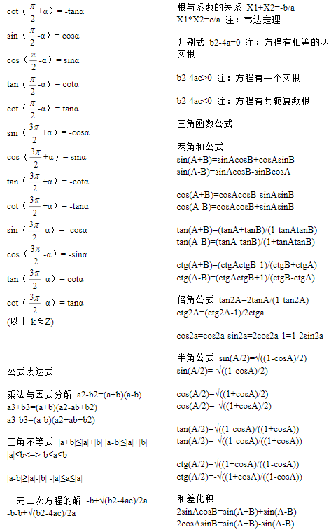 三角函數(shù)公式