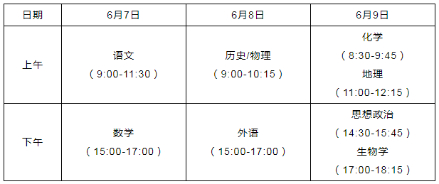 2021湖北省高考具體時間安排