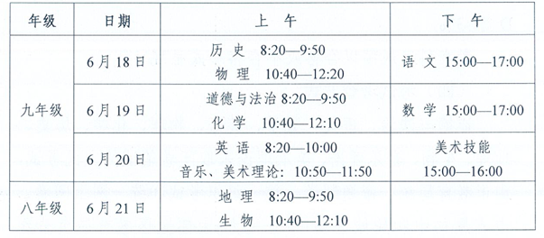 2021懷化中考時(shí)間及考試科目安排