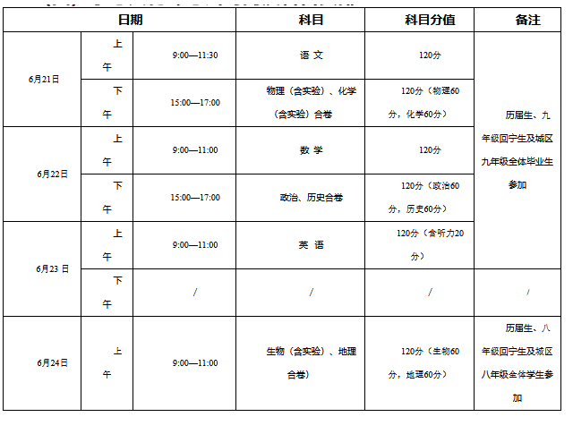 2021年青海省西寧市中考時(shí)間公布