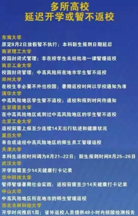 大學開學時間將被延后