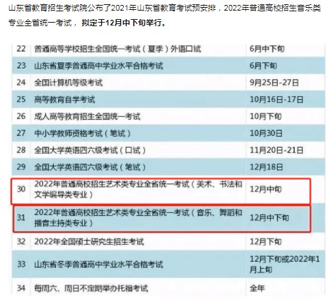 2022山東藝考時(shí)間安排