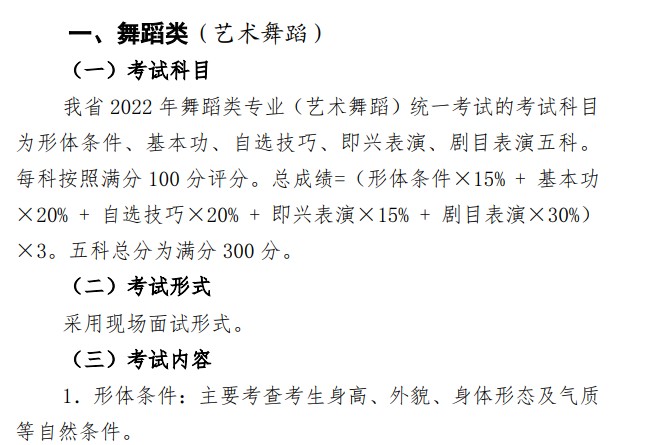 山東舞蹈類專業(yè)統(tǒng)一考試公告