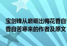 寶劍鋒從磨礪出梅花香自苦寒來文章（寶劍鋒從磨礪出梅花香自苦寒來的作者及原文）